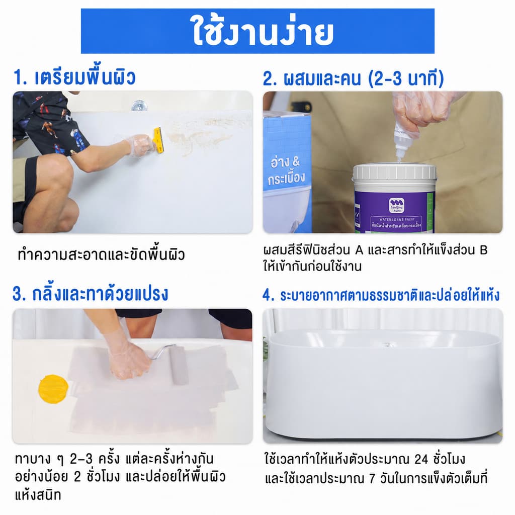 SANQING PAINT สีทากระเบื้อง สีทาห้องน้ำ สีทาพื้นกระเบื้อง กันน้ำ กันลื่น กันซึม รีโนเวทห้องน้ำ ทาทับกระเบื้องเก่า ใช้ได้ทั้งพื้นและผนัง รูปที่ 5