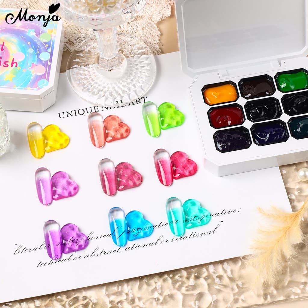 Monja 9 สี/กล่องเล็บ UV เจล Polish Jelly Candy สี Semi Transparency Lacquer Jelly ภาพวาดโปร่งแสงวาด รูปที่ 3