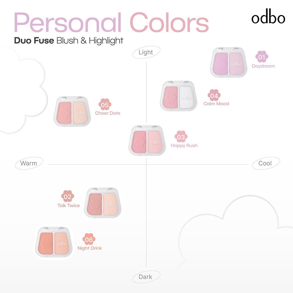 odbo Duo Fuse Blush & Highlight บลัชออน & ไฮไลท์เตอร์ เนื้อละเอียด เนียนนุ่ม รูปที่ 8