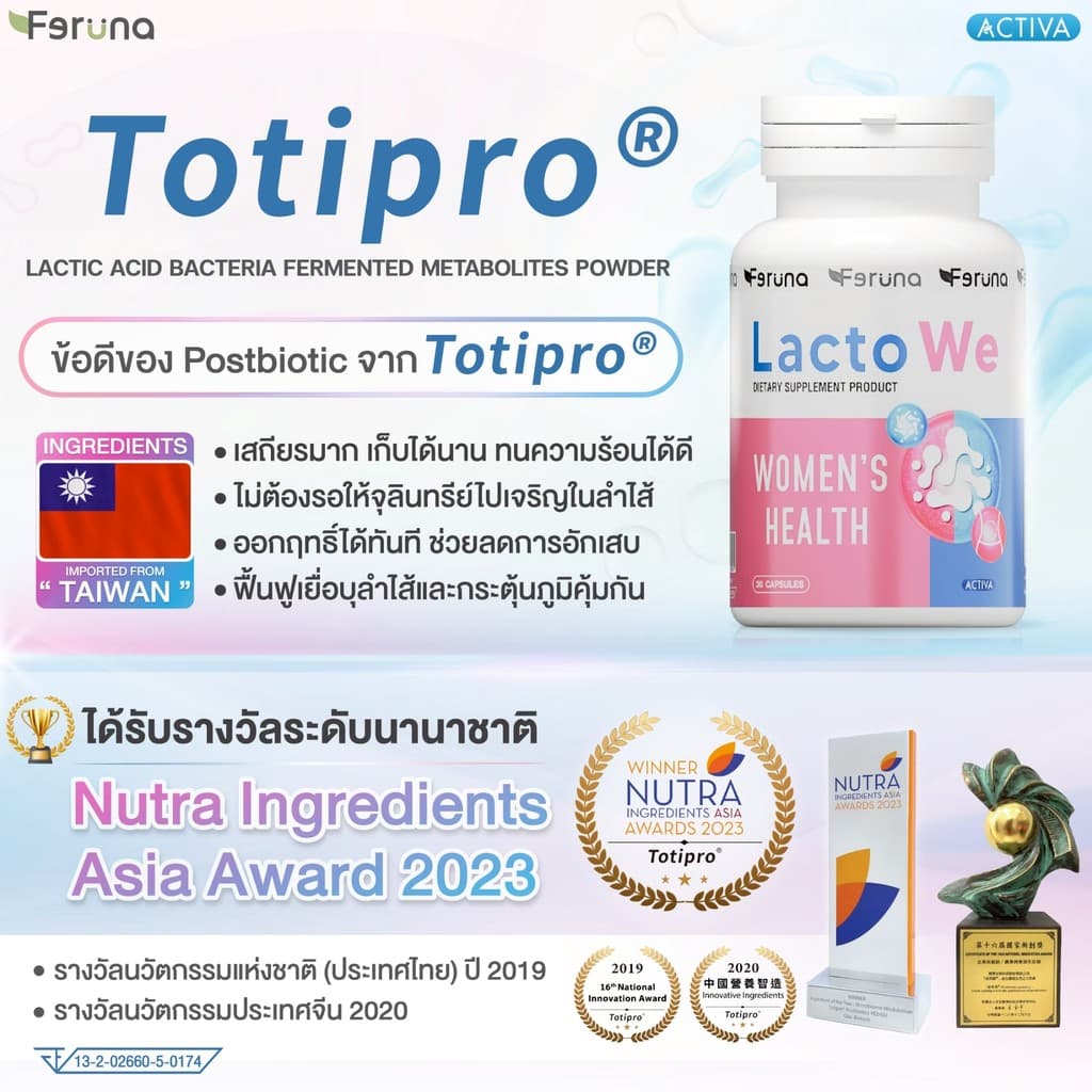 Feruna LactoWe ฟีรูน่าแลคโตวี Postbiotics Totipro โพรไบโอติกส์ 13 สายพันธุ์สำหรับผู้หญิง ปรับสมดุลค่าPH รูปที่ 9