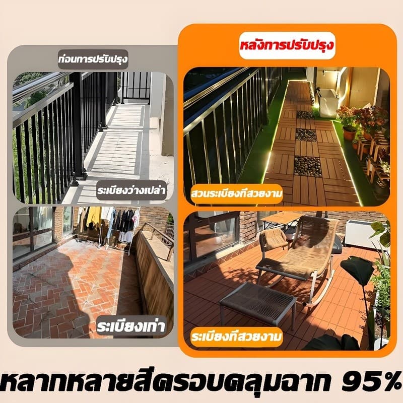 แผ่นปูพื้น 30*30CM 55แผ่น DIY แผ่นไม้ปูพื้น แผ่นพื้นพลาสติก แผ่นไม้ตกแต่งสวน ปูพื้นสวน ทนแดด ทนฝน กันน้ำ กันลื่น ทนไฟ รูปที่ 7