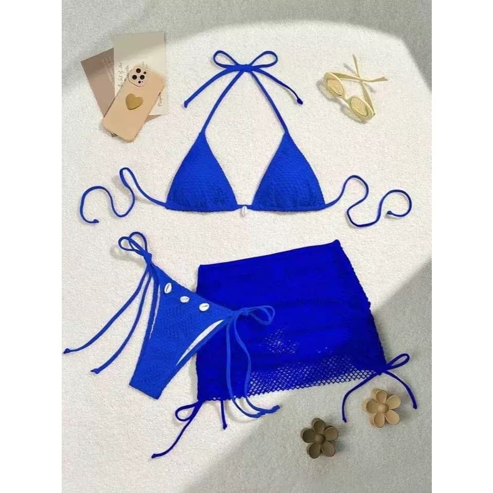 ชุดว่ายน้ำ bikini บิกินี่ 3 ชิ้น sexy ผูกคอ ตกแต่งด้วยเปลือกหอย ชุดว่ายน้ำแฟชั่น มีฟองน้ำ รูปที่ 6