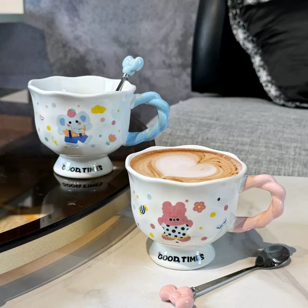 ถ้วยน้ํา ถ้วยกาแฟ ถ้วยนมน่ารัก แก้วลายกระต่าย ลายช้างน่ารัก มูลค่าสูงถ้วยเซรามิกถ้วยน้ําคู่สาวของขวัญวันเกิดของที่ระลึก รูปที่ 5