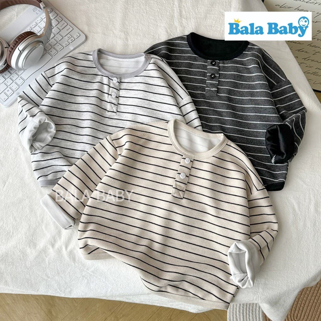 เสื้อยืดแขนยาวเด็ก เสื้อแขนยาวลายทาง สไตล์เกาหลีทรงหลวม แต่งกระดุม 2 เม็ด Size80-120cm CX30 รูปที่ 1