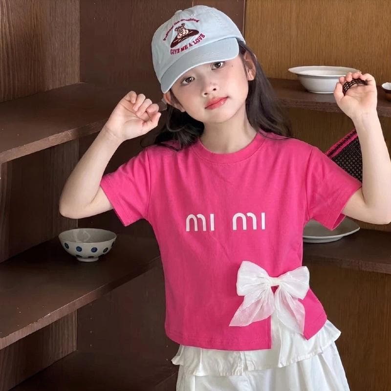 เสื้อยืดแขนสั้นสำหรับเด็กผู้หญิง ดีไซน์โบว์ 3 มิติ ผ่าข้าง สไตล์เกาหลี ใส่ได้หลายโอกาส น่ารัก เก๋ไก๋ ทันสมัย รูปที่ 8