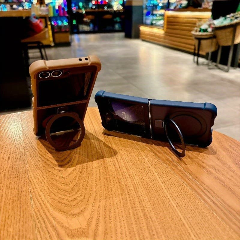 เคสโทรศัพท์กันกระแทกแม่เหล็กสี่มุมพร้อมเชือกเส้นเล็ก Samsung Galaxy Z Flip 7 Flip 6 Flip 5 Z Flip 4/3 ที่วางแหวนโลหะชาร์จไร้สายฝาหลัง รูปที่ 2