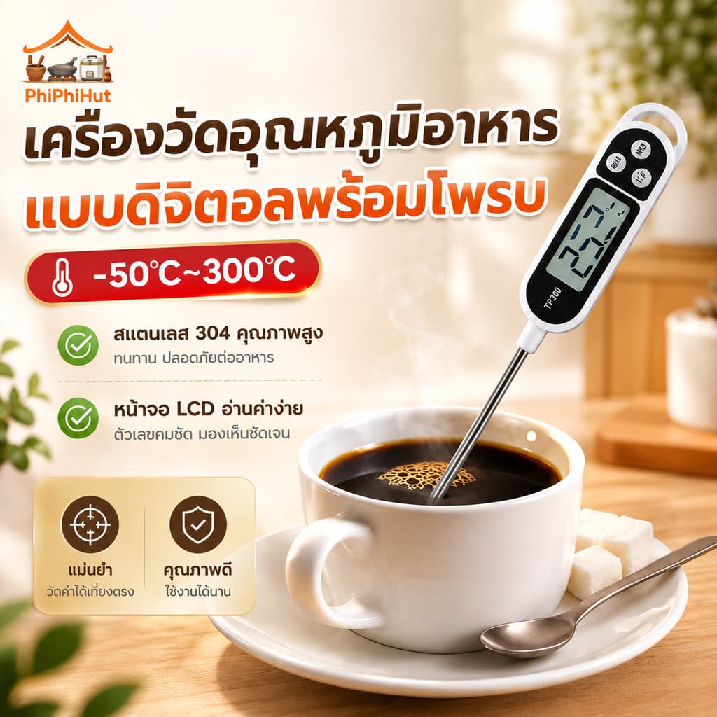 PPH เทอร์โมมิเตอร์วัดอุณหภูมิอาหารแบบแท่ง สำหรับวัดอุณหภูมิน้ำมัน การอบ และการย่าง รูปที่ 1