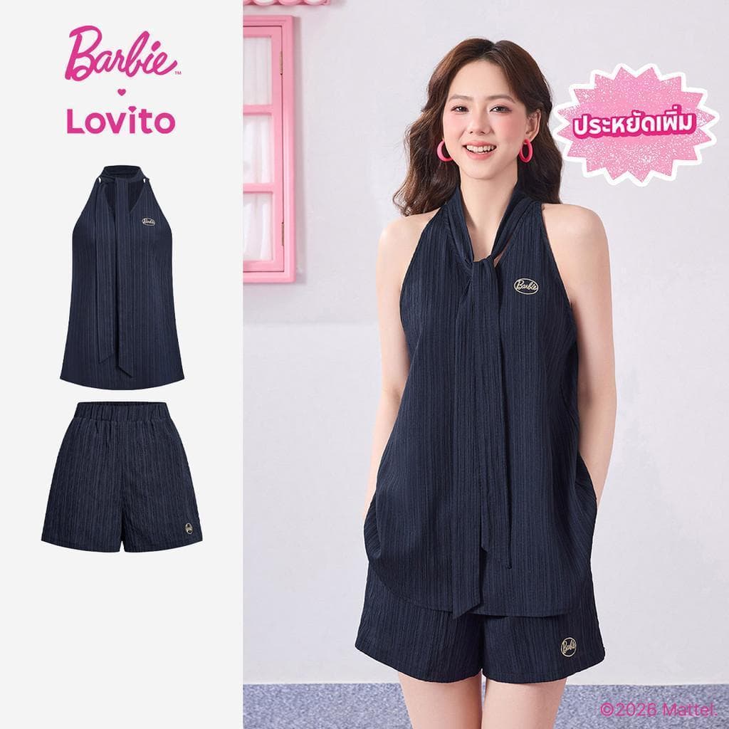 Barbie™ X Lovito Casual เสื้อผู้หญิงผูกด้านหน้า สีฟ้าเข้ม สําหรับฤดูใบไม้ผลิ/ฤดูร้อน SHBL3PAD044 รูปที่ 1