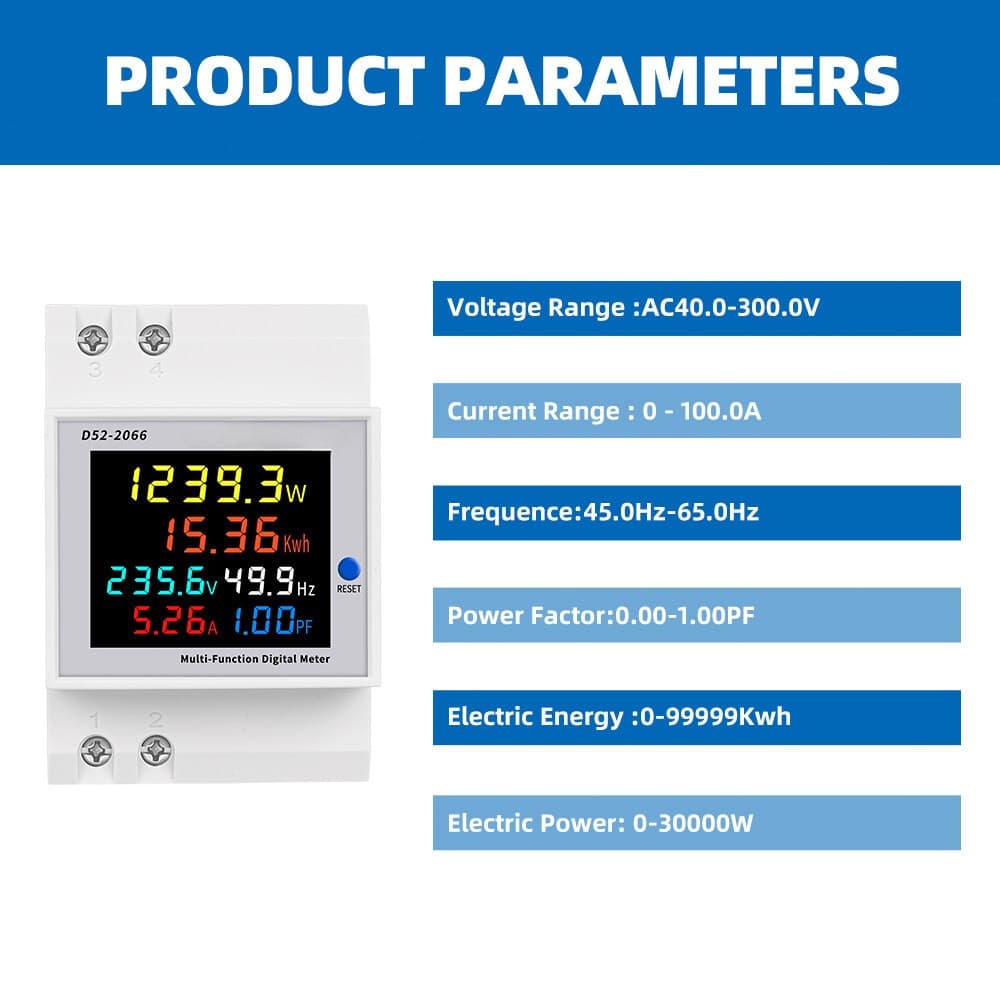 เครื่องวัดแรงดันไฟฟ้าความถี่ D52-2066 6IN1 din rail AC monitor 110V 220V 380V 100A KWH รูปที่ 8
