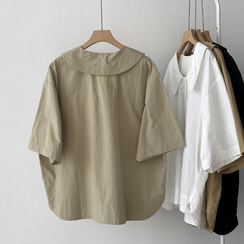 เสื้อโอเวอร์ไซส์สำหรับคนอวบ 40-150 กิโลกรัม สไตล์หวานสำหรับฤดูร้อน คอปกผ่อนคลาย รูปที่ 7