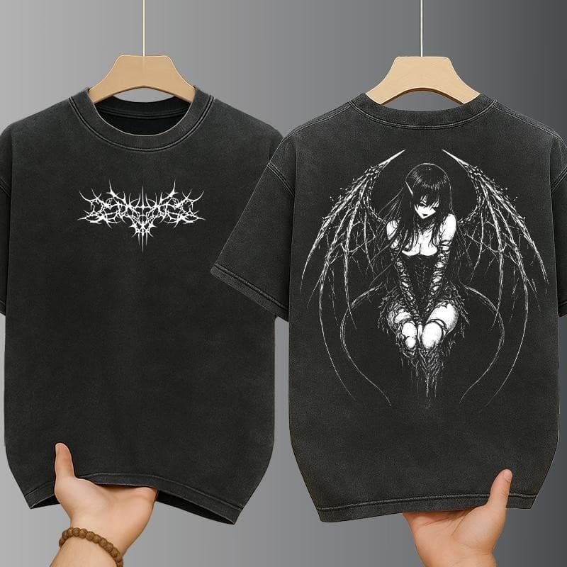 เสื้อยืดฟอก oversizeผู้ชาย สกรีนลายเท่ๆ เสื้อสีฟอกสไตล์สตรีทแฟชั่น ฮิปฮอปเมกา ผ้าฝ้าย100% คอกลม-แขนสั้น เสื้อยืดคนอ้วน รูปที่ 1