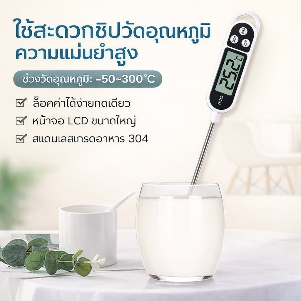 PPH เทอร์โมมิเตอร์วัดอุณหภูมิอาหารแบบแท่ง สำหรับวัดอุณหภูมิน้ำมัน การอบ และการย่าง รูปที่ 2