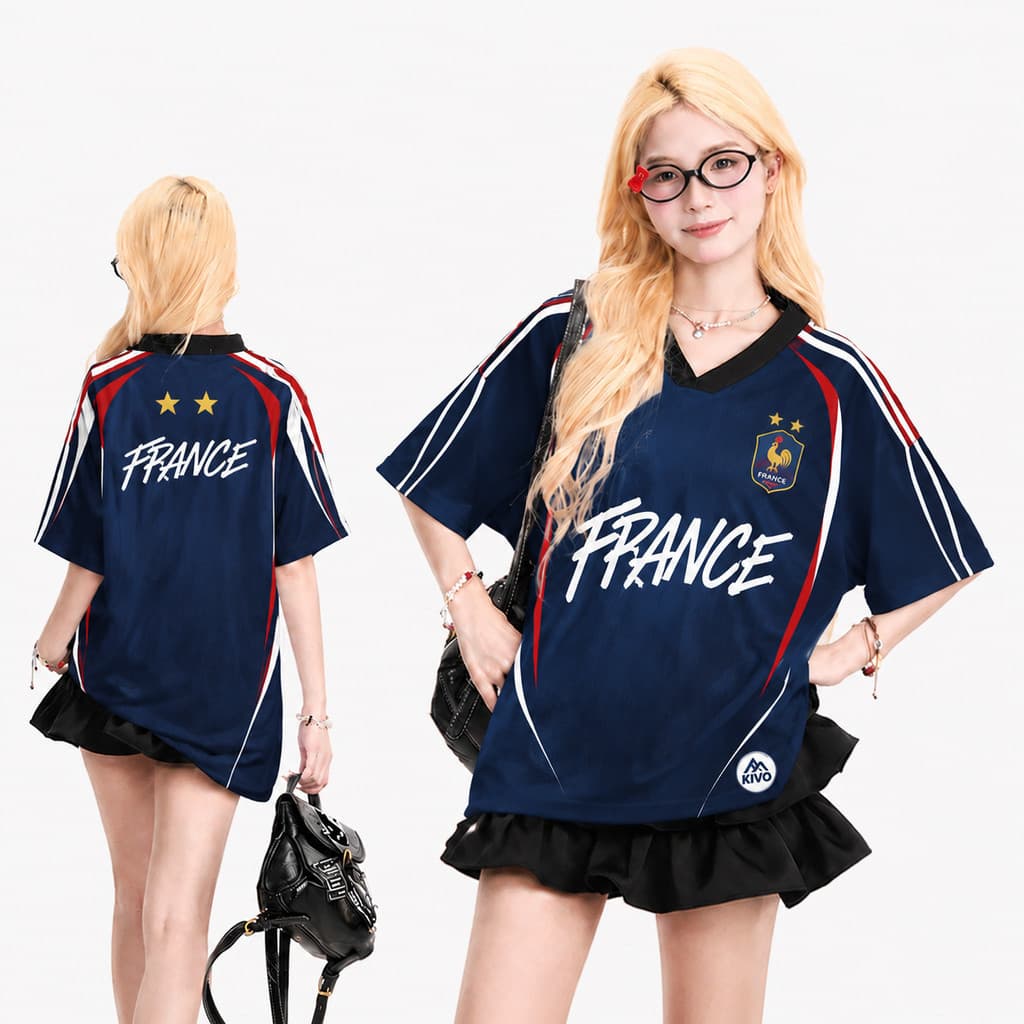 !! เสื้อฟุตบอลแฟชั่นผู้หญิง เสื้อกีฬา KIVO SPORT ทรงหลวม คอวี ผ้าเมช 150G แห้งไว ใส่สบาย 2xs-6xl รูปที่ 9