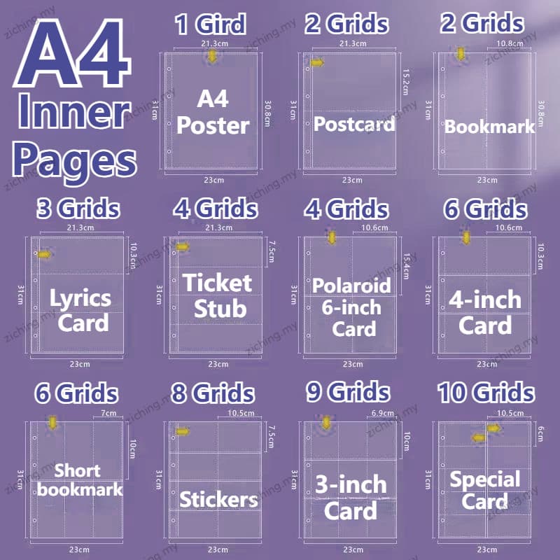 A4 Photocard Holder Clear Loose Leaf Photo Album Linings 1/2/3/4/6/8/9 กระเป๋าหน้าด้านใน Card Binder Collector Book