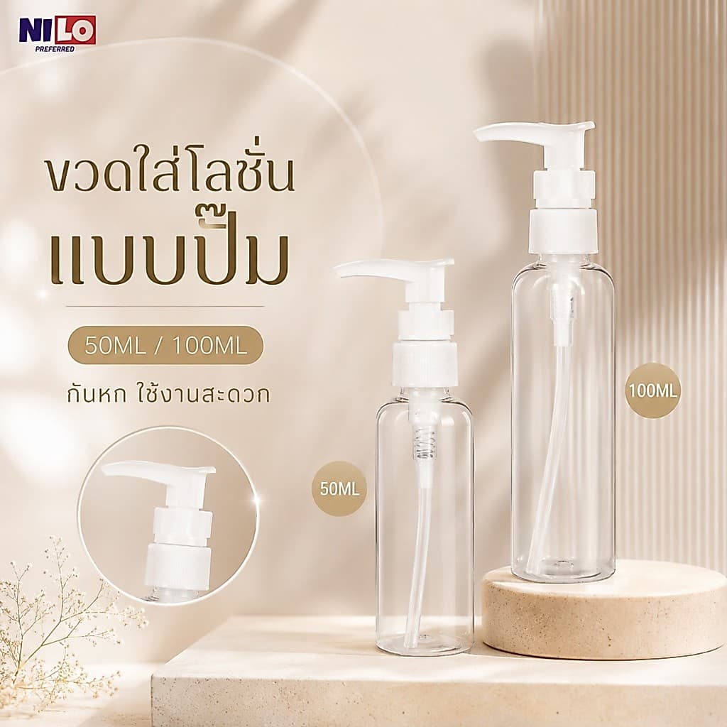 ขวดแบ่งเครื่องสำอางแบบปั๊ม ขวดใสใส่โลชั่น ครีม เจล แชมพู รีฟิลได้ 50ML/100ML รูปที่ 1