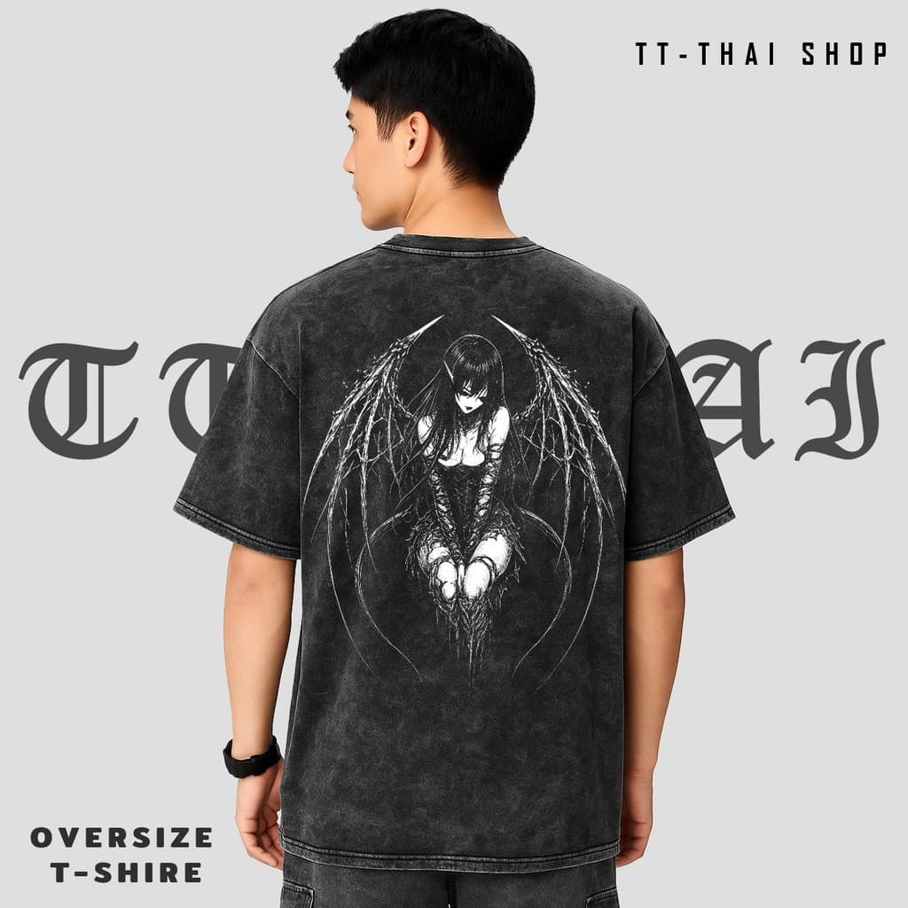 เสื้อยืดฟอก oversizeผู้ชาย สกรีนลายเท่ๆ เสื้อสีฟอกสไตล์สตรีทแฟชั่น ฮิปฮอปเมกา ผ้าฝ้าย100% คอกลม-แขนสั้น เสื้อยืดคนอ้วน รูปที่ 5