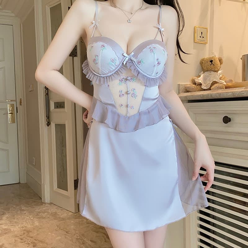 LOVE NIGHT ชุดนอนสายเดี่ยว เดรส ชุดนอนผู้หญิง งานน่ารัก เซ็กซี่เบาๆ M-5XL | 40-100กก. L-1413 รูปที่ 2