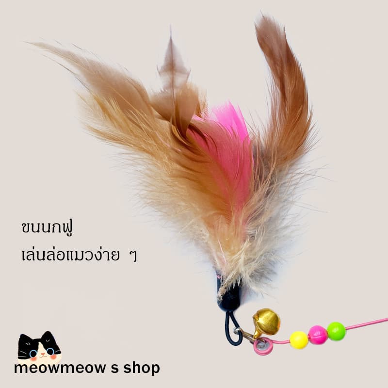 STOCK ไม้เล่นแมวแบบสปริงพร้อมขนนก ด้ามยาวปรับระดับได้ งอโค้งได้ 360 องศา น้องแมวเล่นเองได้ รูปที่ 2