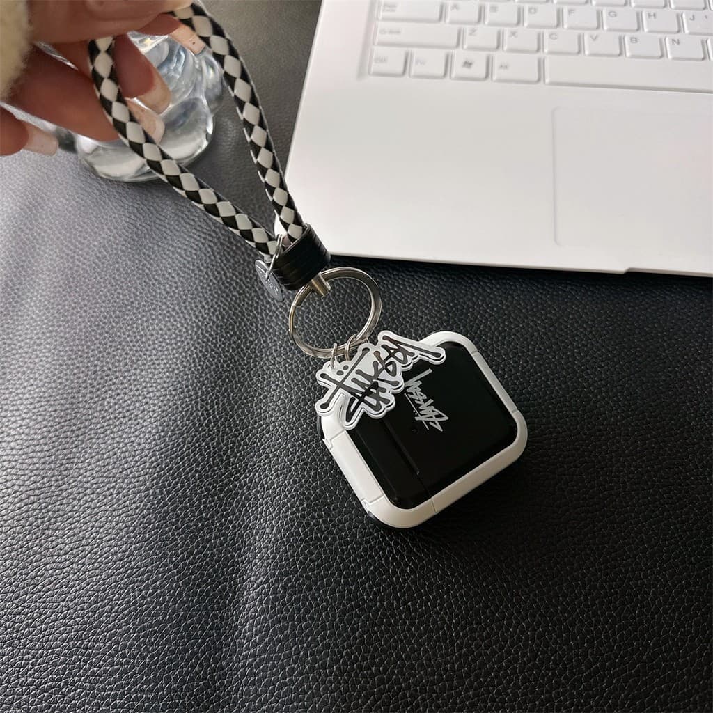 Stussy พวงกุญแจ Lanyard สําหรับ AirPods TWS หูฟังไร้สายบลูทูธป้องกันกรณีจี้อุปกรณ์เสริม รูปที่ 6