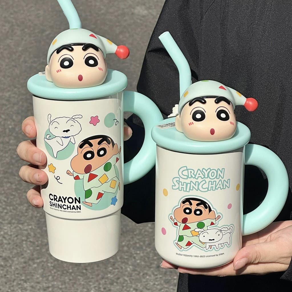 JPL9 Crayon Shin-Chan เดสก์ท็อป Ice Master ถ้วยพร้อมที่จับสาวมูลค่าสูงน่ารักการ์ตูนกระติกน้ําร้อนชาน้ําแยกถ้วยน้ํา รูปที่ 4