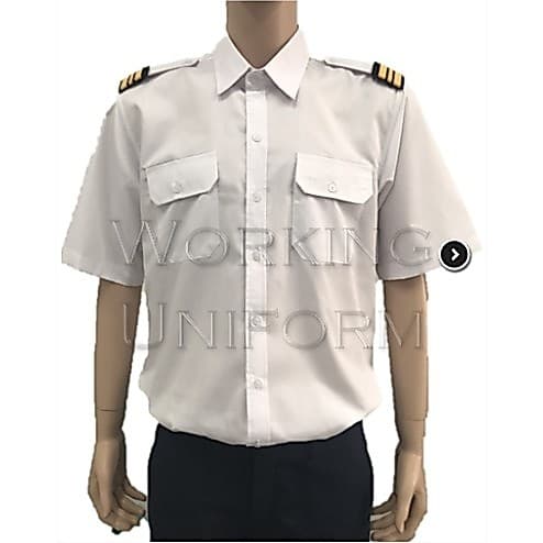 เสื้อเชิ้ตนักบิน ชายสีขาว แขนสั้น ผ้าคอมทวิว รูปที่ 2
