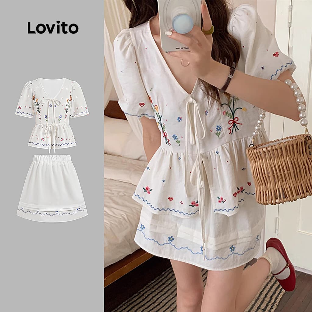 Lovito โบโฮ ชุดกระโปรงระบายเก๋ไก๋ ทรงเข้ารูป สปริง/ซัมเมอร์ สำหรับผู้หญิง L142LD701 รูปที่ 1