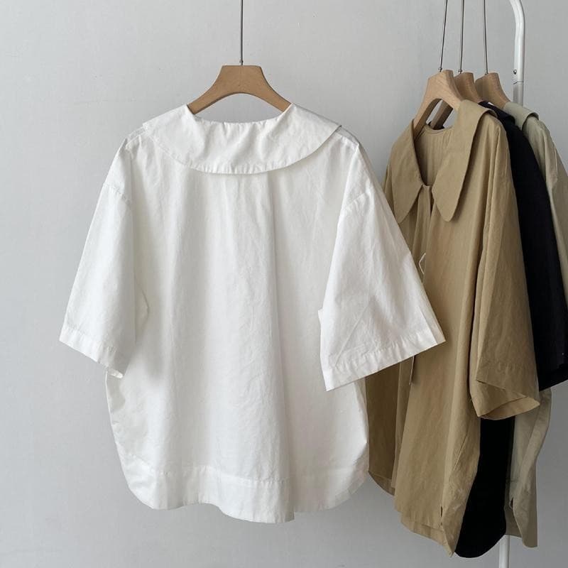 เสื้อโอเวอร์ไซส์สำหรับคนอวบ 40-150 กิโลกรัม สไตล์หวานสำหรับฤดูร้อน คอปกผ่อนคลาย รูปที่ 5