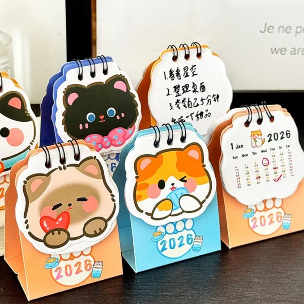 คุณมูต กําหนดการวางแผน,ขดลวดมินิ2026ปฏิทินตั้งโต๊ะ,น่ารักกําหนดเครื่องหมายการ์ตูนแบบพกพาแมววางแผนทุกวันสก์ท็อปเครื่องปร รูปที่ 3