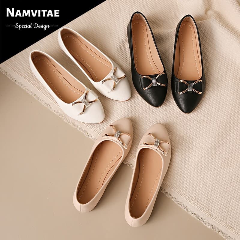 NAMVITAE รองเท้าส้นแบนผู้หญิงแฟชั่นผู้ใหญ่ทำงานลมน้ำหนักเบา และรองเท้าแตะ รูปที่ 1