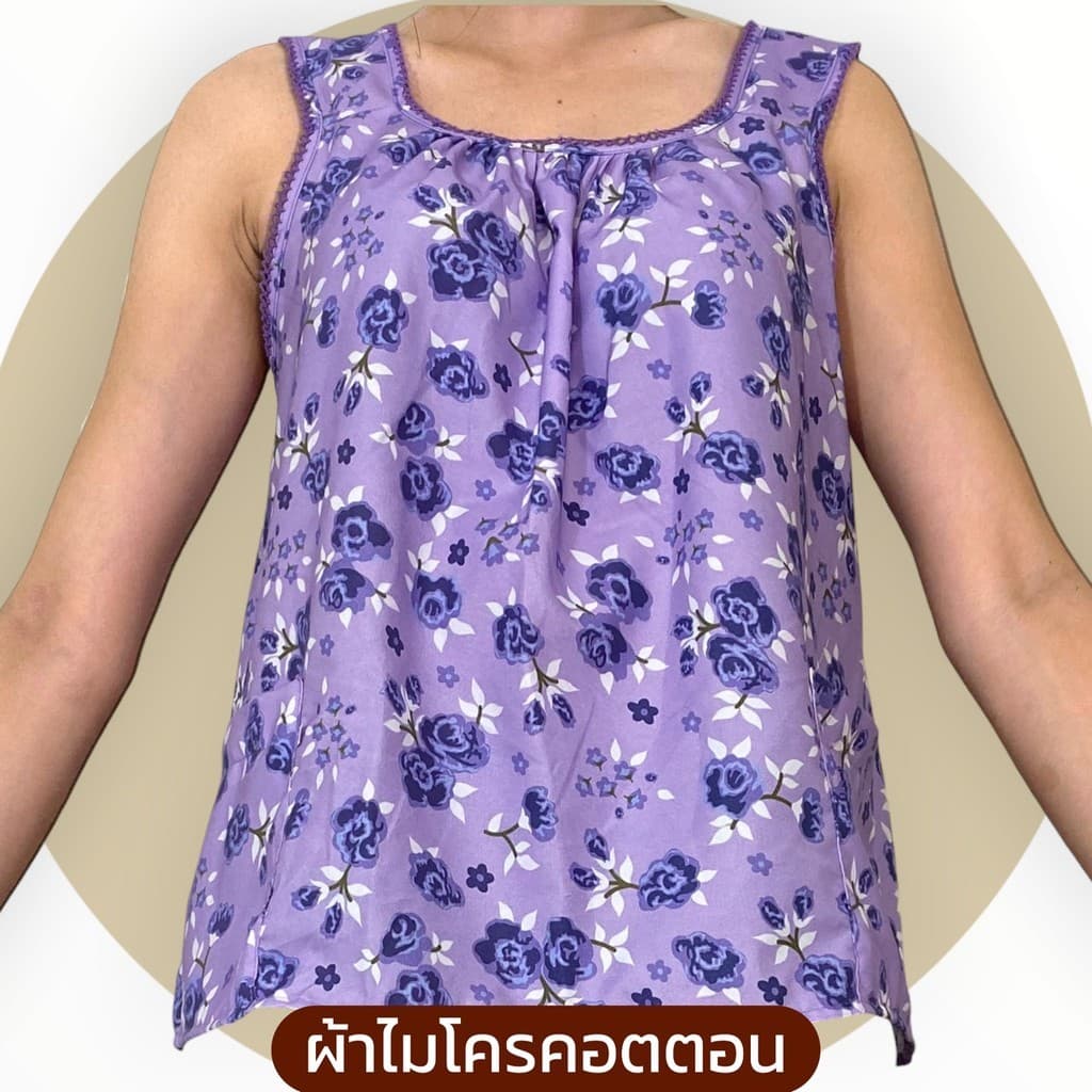 เสื้อคอกระเช้า แบบคอถัก ลายโรส ผ้าไมโคร มีกระเป๋า 2 ข้าง 1ข้างมีซิป G01 รูปที่ 3