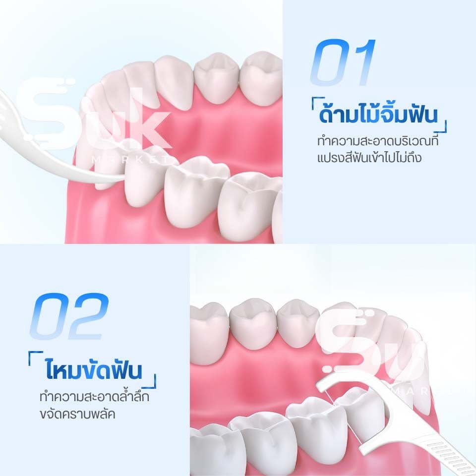 ไหมขัดฟัน2IN1ชนิดด้าม ทางการแพทย์ ไม้จิ้มฟันพลาสติก ไหมขัดฟันแบบแท่ง แปรงขัดซอกฟัน แปรงสีฟัน รูปที่ 2