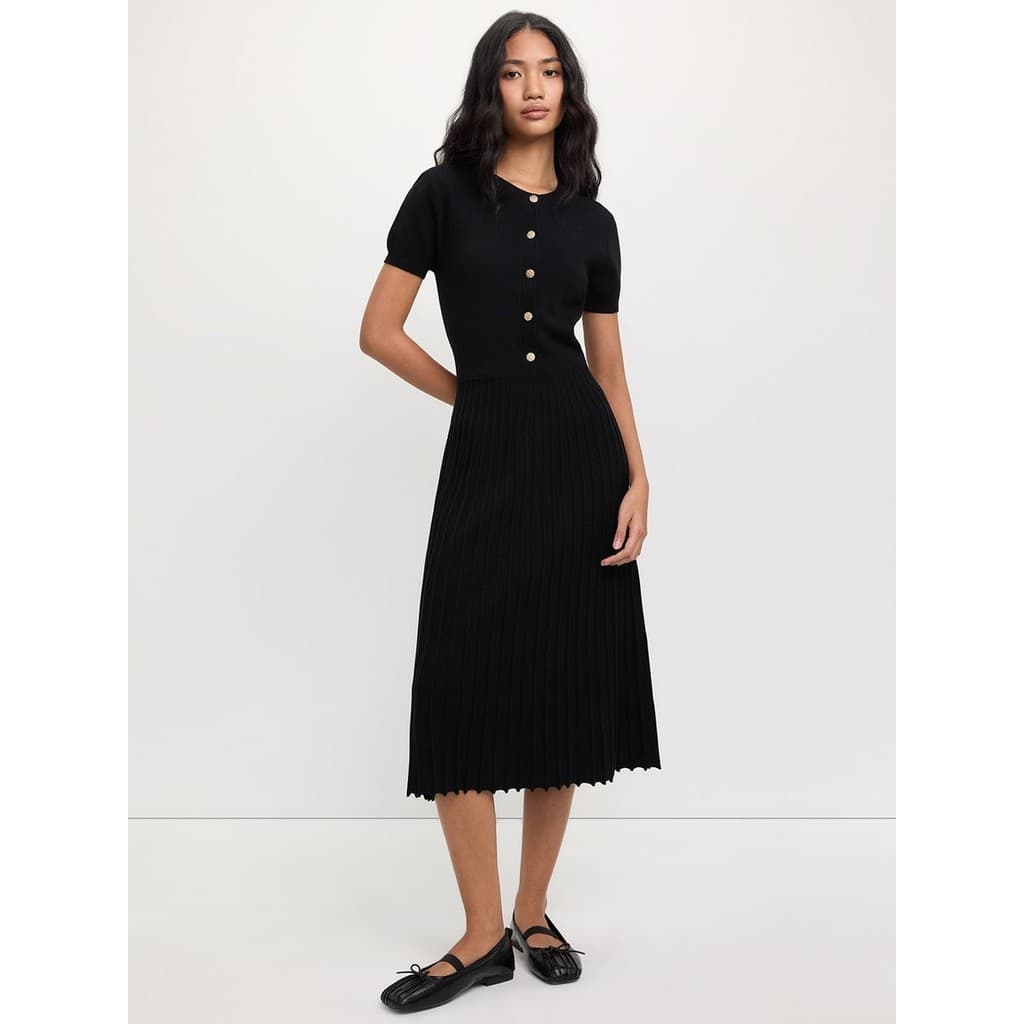 เดรสพลีทยาวผ้าไหมพรมมาพร้อมกระดุมทั้งตัว / Knitted Pleated Button Midi Dress รูปที่ 5