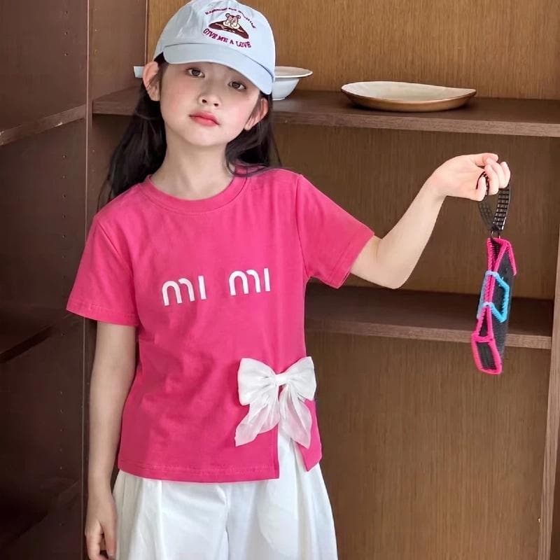 เสื้อยืดแขนสั้นสำหรับเด็กผู้หญิง ดีไซน์โบว์ 3 มิติ ผ่าข้าง สไตล์เกาหลี ใส่ได้หลายโอกาส น่ารัก เก๋ไก๋ ทันสมัย รูปที่ 7