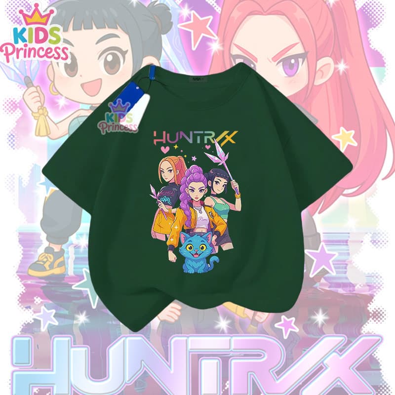 COD Kpop Demon Hunters ผ้าฝ้าย 100% เสื้อเชิ้ต เสื้อยืดสีดำ 90-150CM N382 รูปที่ 7