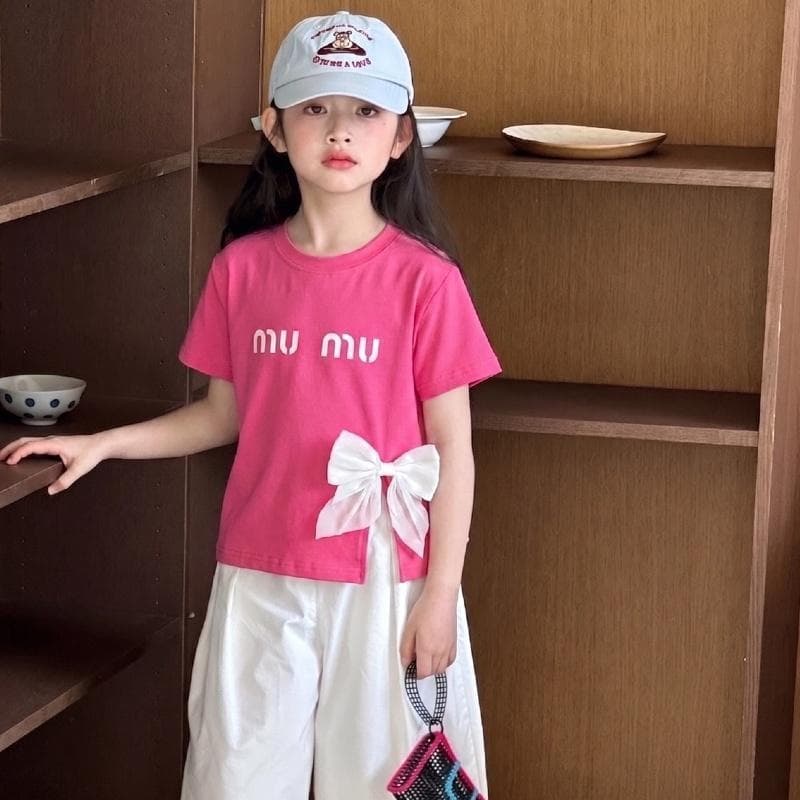 เสื้อยืดแขนสั้นสำหรับเด็กผู้หญิง ดีไซน์โบว์ 3 มิติ ผ่าข้าง สไตล์เกาหลี ใส่ได้หลายโอกาส น่ารัก เก๋ไก๋ ทันสมัย รูปที่ 6