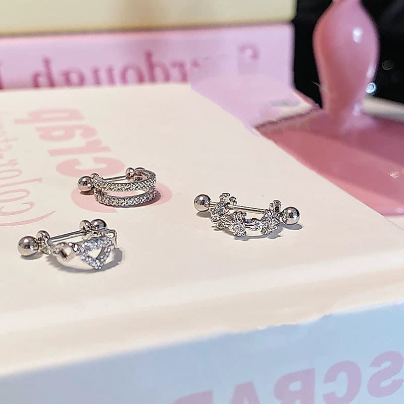 1 ชิ้นความงามโลหะผสม D-ring ต่างหูหู Rhinestone คู่สําหรับผู้หญิง รูปที่ 1