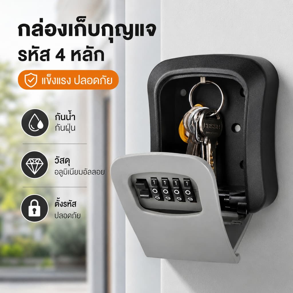 COD กล่องเก็บกุญแจใส่รหัส 4 หลัก กล่องล็อกกุญแจติดผนัง กันขโมย กันน้ำ สำหรับบ้าน คอนโด รถ ใช้งานง่าย แข็งแรงทนทาน รูปที่ 1