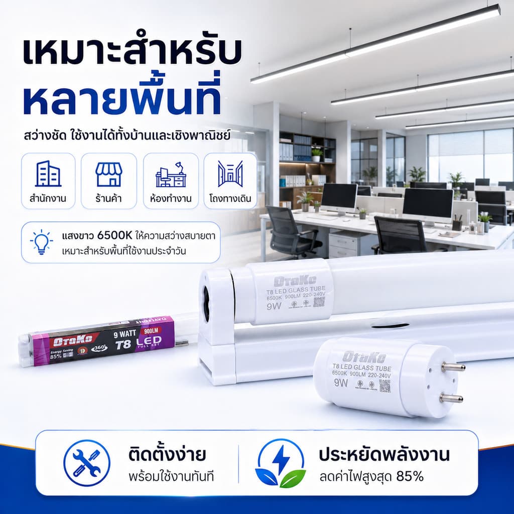 หลอดไฟ led พร้อมรางT8 9W18W ชุดหลอดไฟนีออน ชุดเช็ตแอลอีดี หลอดไฟยาวพร้อมขั่วบิดล็อค หลอดไฟLED แอลอีดี แสงสีขาว รูปที่ 6