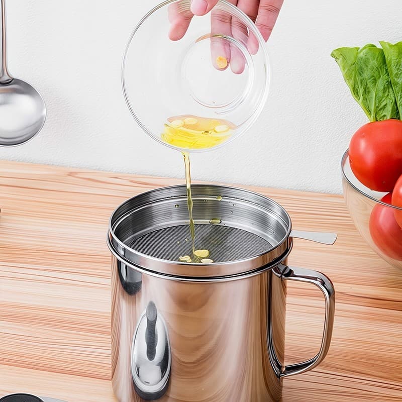 ถ้วยกรองน้ำมัน 1.3L/1.4L หม้อกรองน้ำมัน สเตนเลส ที่กรองน้ำมัน หม้อเก็บน้ำมัน พร้อมตะแกรงกรอง มีฝาปิดและที่จับ รูปที่ 4