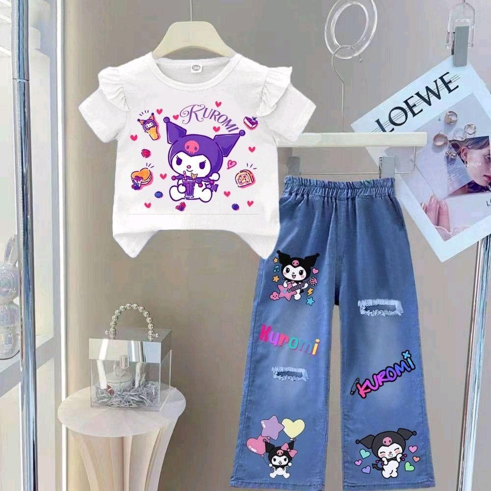 Pinkชุดตามกระแส ชุดเซ็ทเด็ก เสื้อแขนปีกนก+กางเกงยีนส์เทียม รูปที่ 2