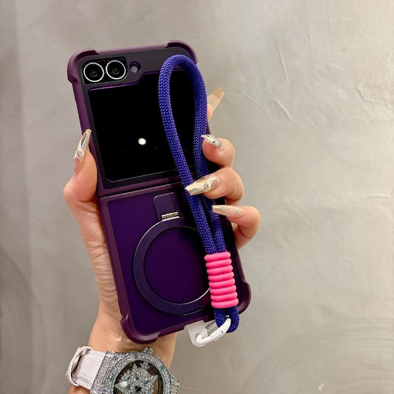 เคสโทรศัพท์กันกระแทกแม่เหล็กสี่มุมพร้อมเชือกเส้นเล็ก Samsung Galaxy Z Flip 7 Flip 6 Flip 5 Z Flip 4/3 ที่วางแหวนโลหะชาร์จไร้สายฝาหลัง รูปที่ 9