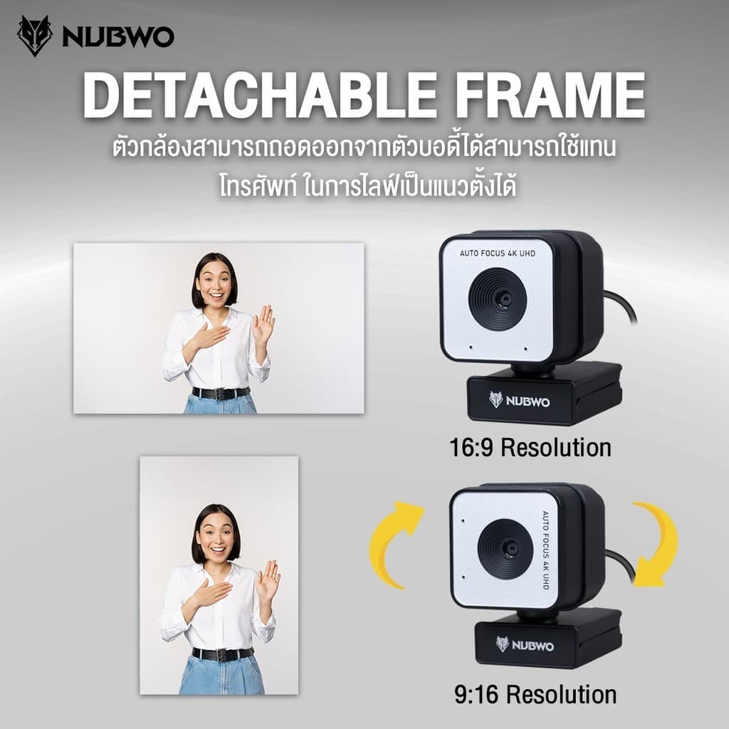 NUBWO กล้องเว็บแคม NWC592 4K Auto Focus มีไมค์ Noise Cancelling หมุนได้ 360° สำหรับ Live Streaming ประชุม รูปที่ 8