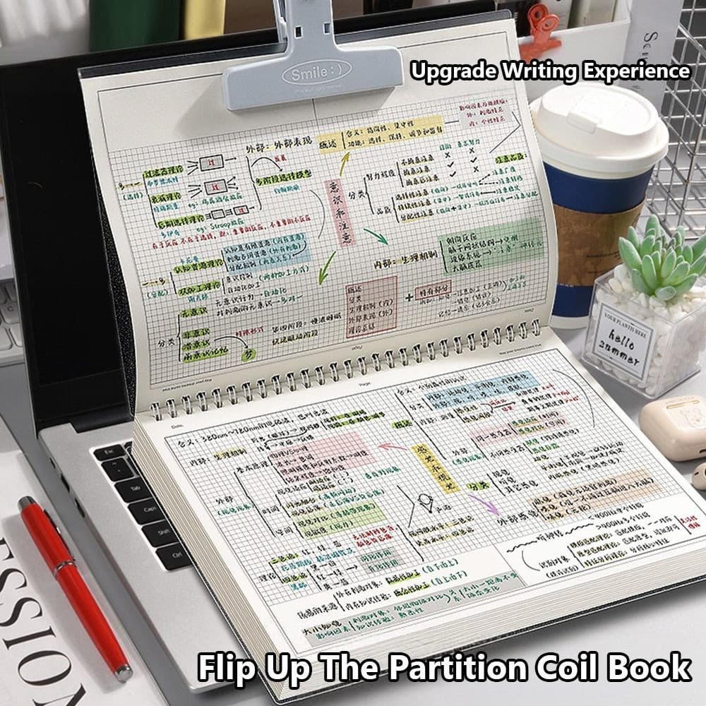 LONTIME Coil Notebook, Thicken Paper Grid/เส้นแนวนอน B5 Notepad, Practical Partition Design Mind Pad School Office รูปที่ 6