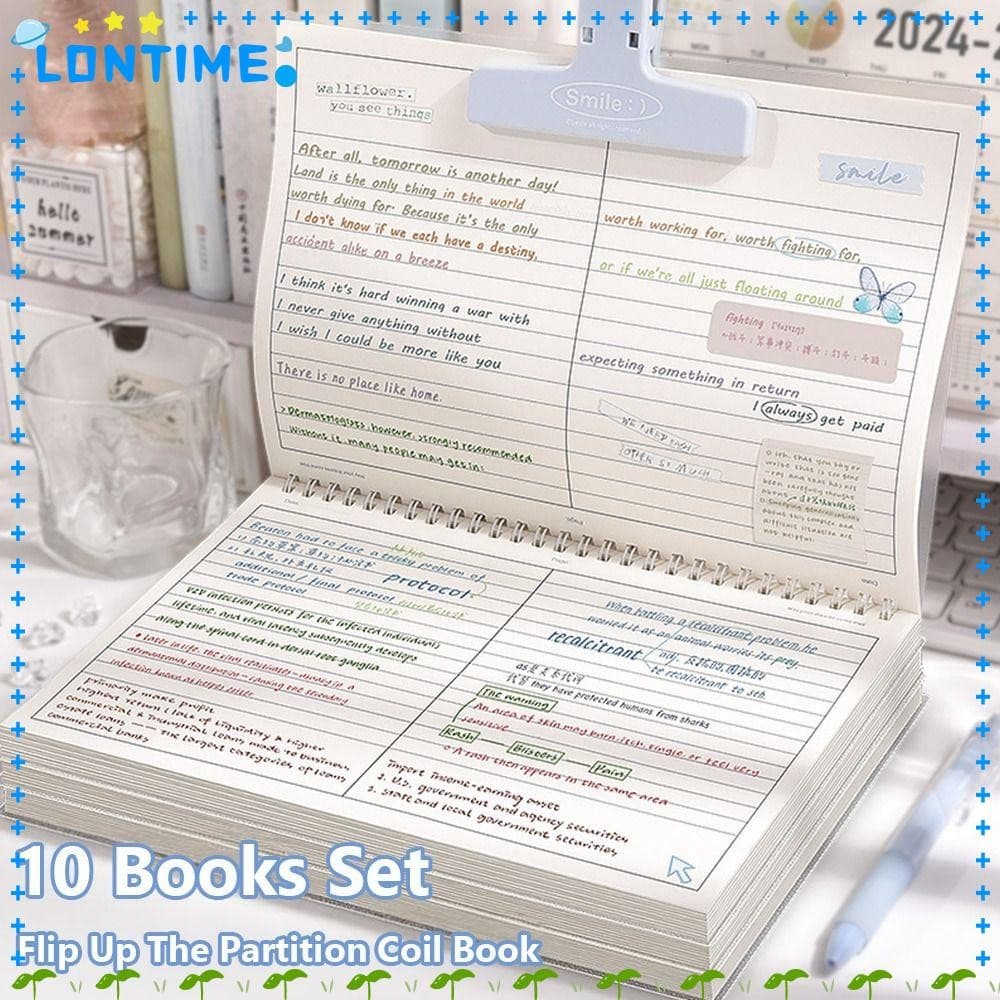 LONTIME Coil Notebook, Thicken Paper Grid/เส้นแนวนอน B5 Notepad, Practical Partition Design Mind Pad School Office รูปที่ 1