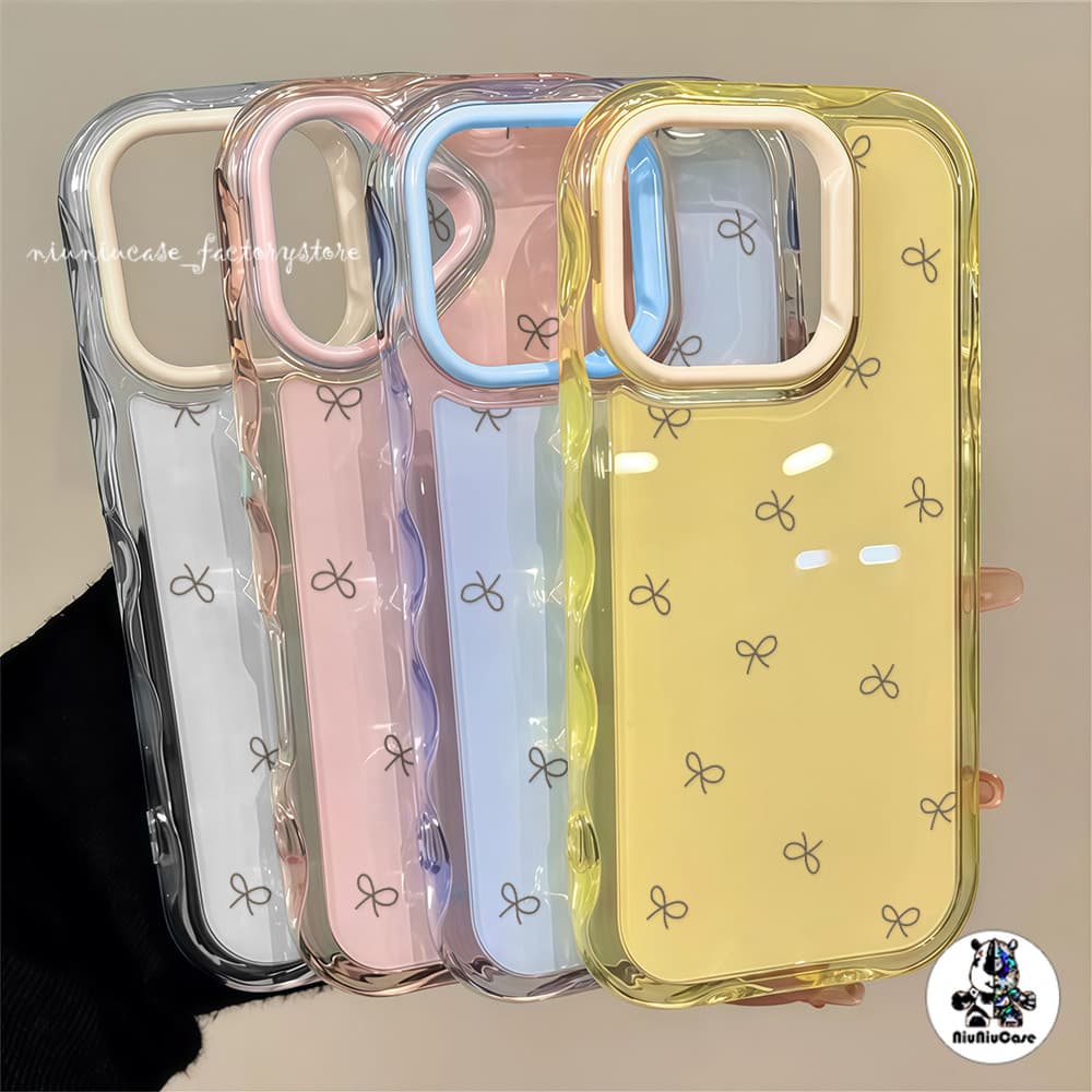 สําหรับ เคสไอโฟน13 โบว์ผีเสื้อที่น่ารัก For iPhone 16 15 14 13 12 11 17 Pro Max 15 16 Plus เคสโทรศัพท์ Insสี Jelly Case รูปที่ 1