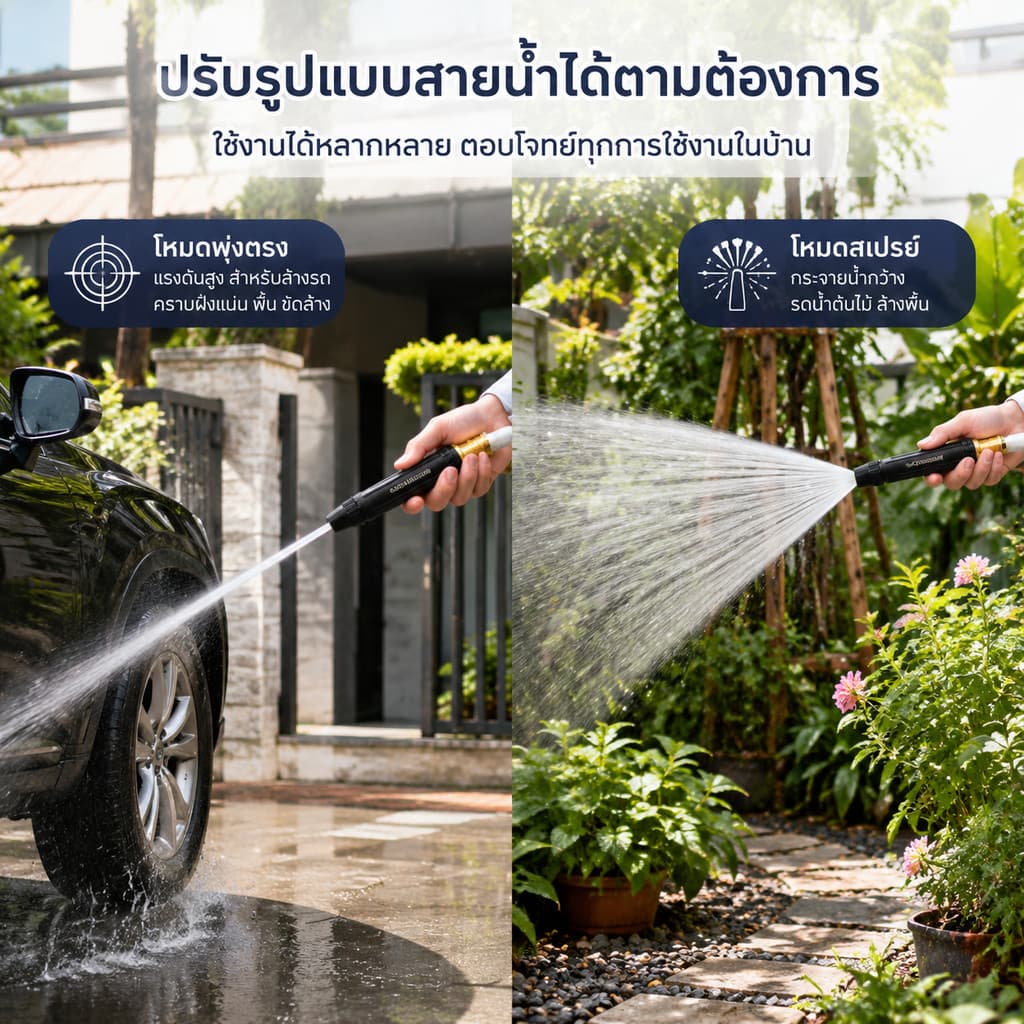 หัวฉีดน้ำแรงดันสูง ทองเหลืองแท้ ปืนฉีดน้ำ ที่ฉีดน้ำ เหมาะกับรดน้ำ ล้างรถ ทำความสะอาด รูปที่ 3