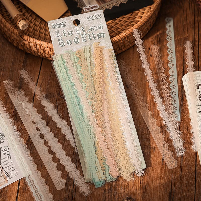 Journamm 40pcs ดอกไม้พาสเทลลูกไม้สติ๊กเกอร์ตกแต่ง Self-Adhesive Vintage สมุดภาพวารสารการ์ดทํา Embelishment สติกเกอร์ รูปที่ 1