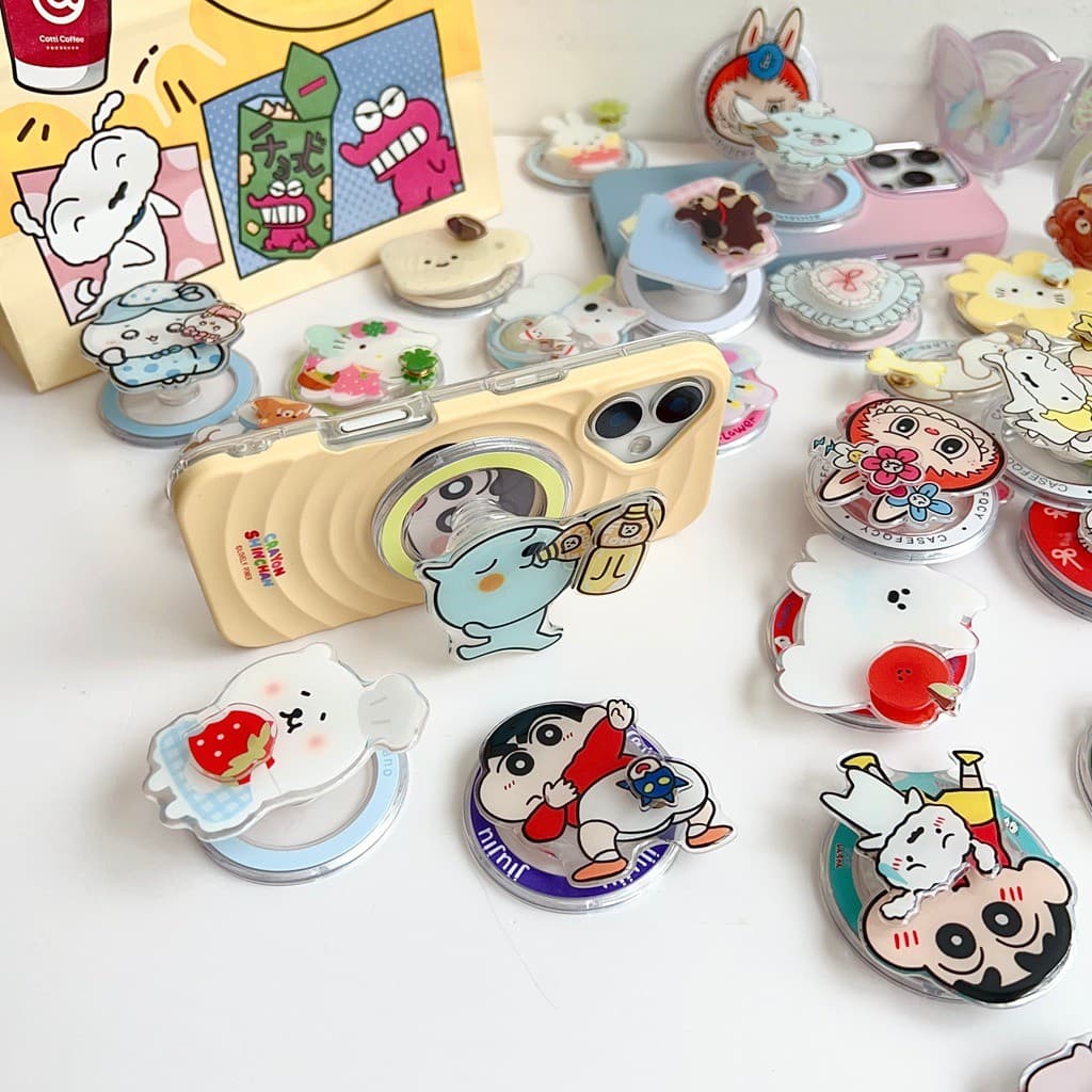 Magnetic Attraction ที่วางโทรศัพท์พับได้ Creative Rotatable Design Crayon Shin-chan กระต่าย Hello Kitty ขาตั้งน่ารัก Kickstand สําหรับ Naked โทรศัพท์มือถือ Magsafe กรณี Anti-drop PC Bracket รูปที่ 2