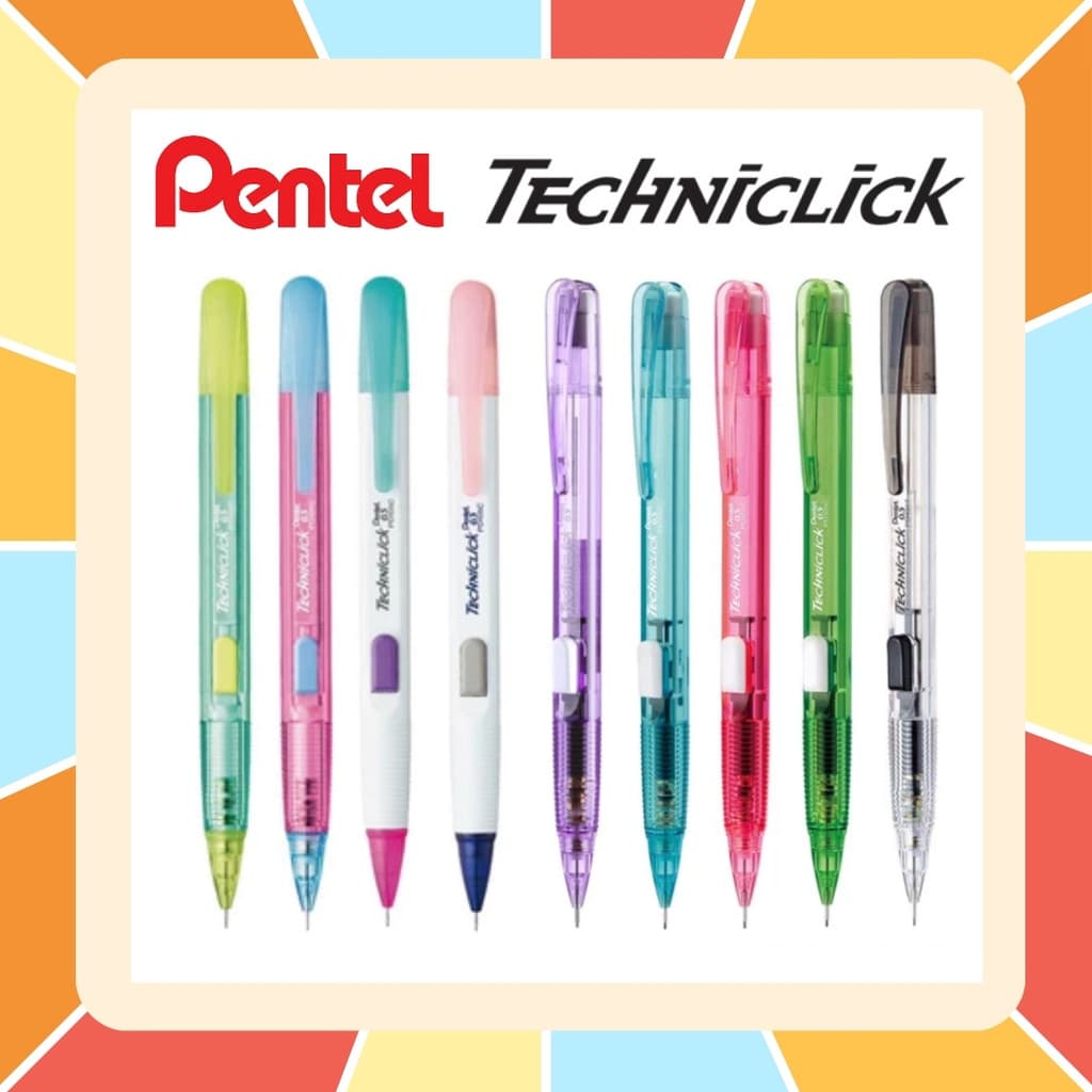 ดินสอกด Pentel Techniclick ด้ามกดด้านข้าง ด้ามจับแบบ Grip Zone ไส้ดินสอขนาด 0.5 มม. มียางลบที่ด้าม