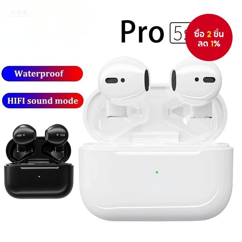 หูฟังไร้สาย Mini Pro5s TWS บลูทูธ Hi-Fi สเตอริโอ กันน้ำ สำหรับกีฬาพร้อมระบบสัมผัสและการลดเสียงรบกวน ENC รูปที่ 1